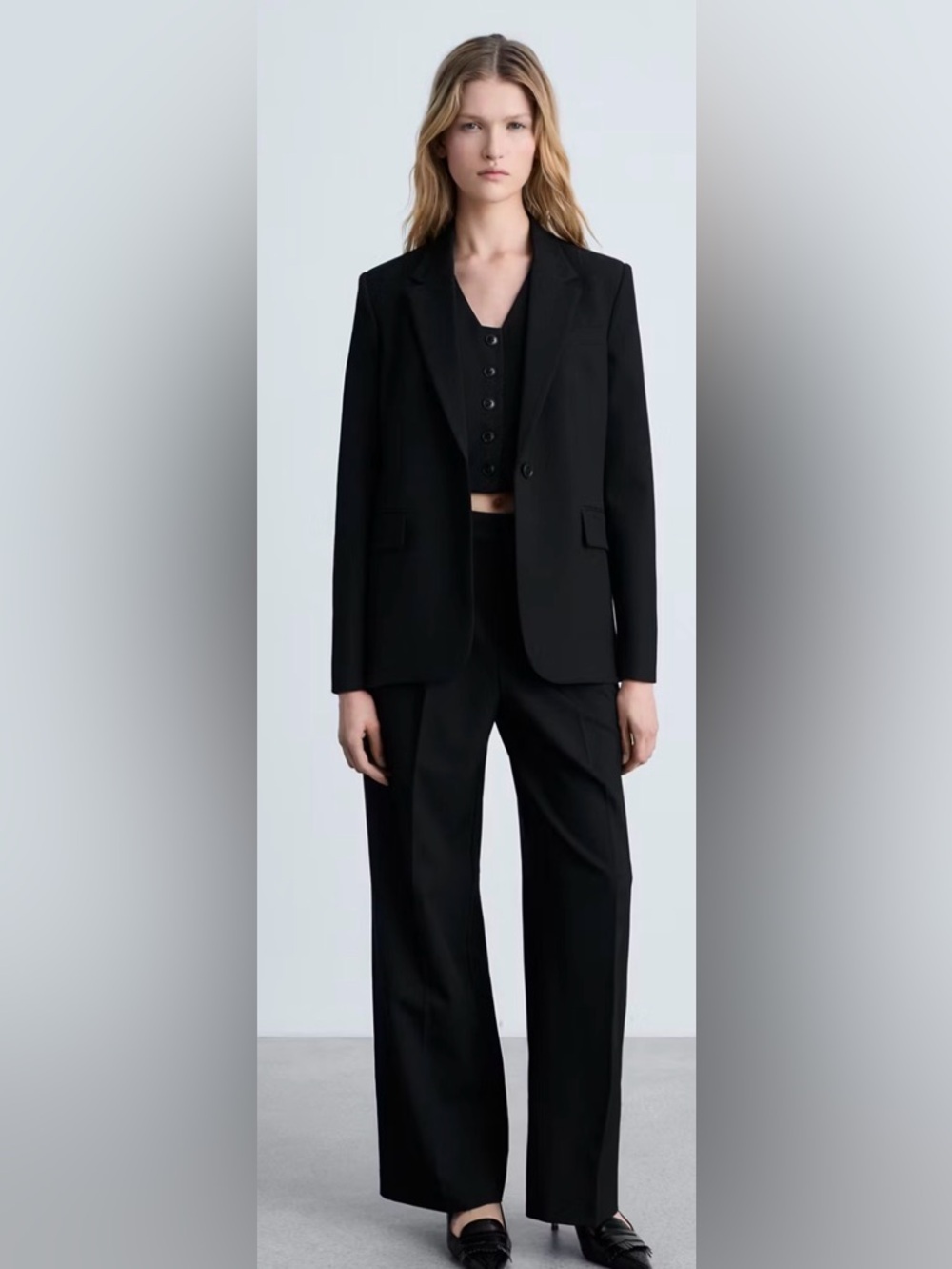 Mango Black Single-Button Notch-Lapel Blazer